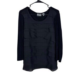Chicos Travelers Black Layered Front Long Sleeve Shirt Top SZ Large